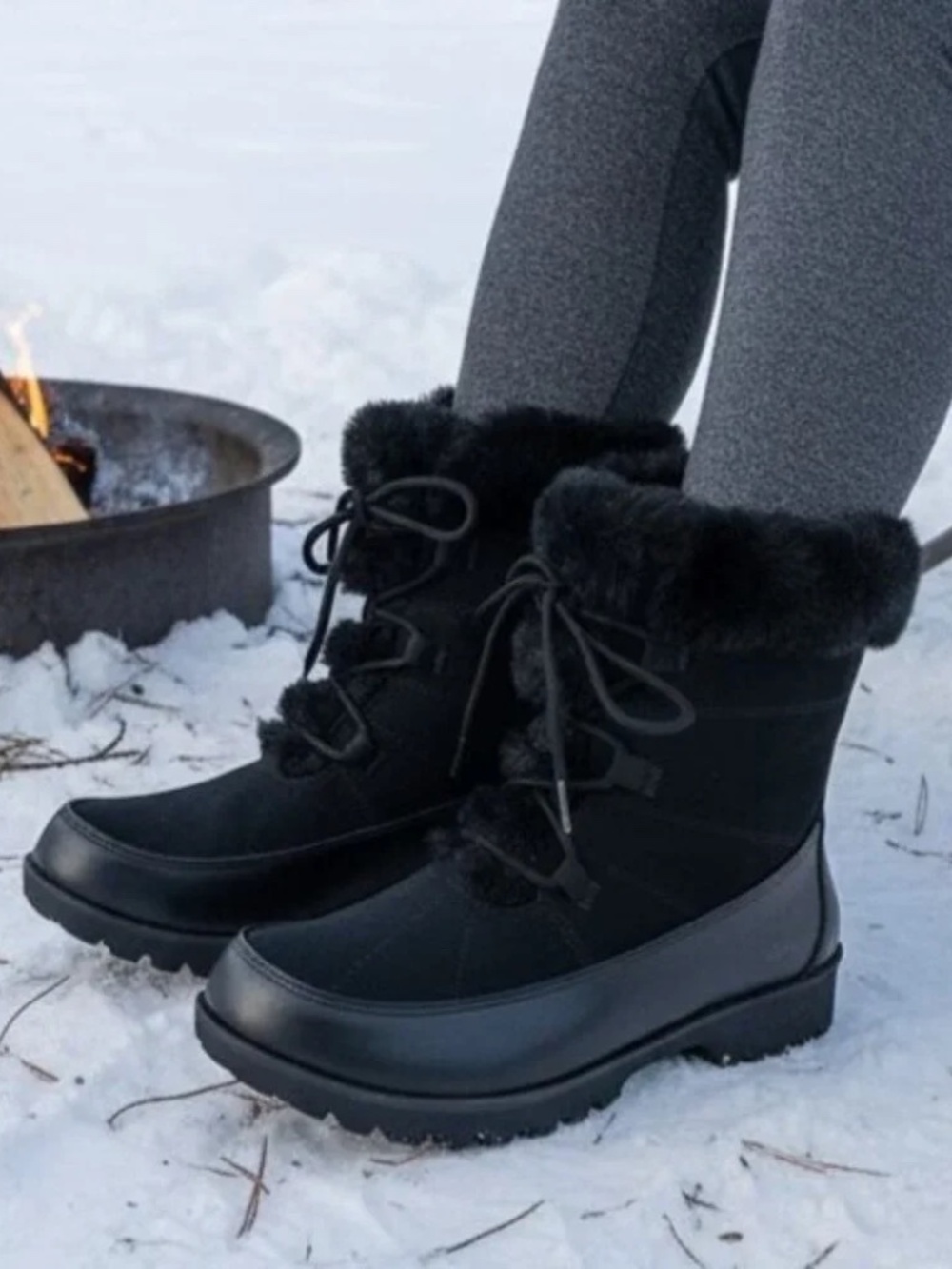 New JBU Black Faux Fur Colorado Boots Water Resistant Booties lace Up Women’s